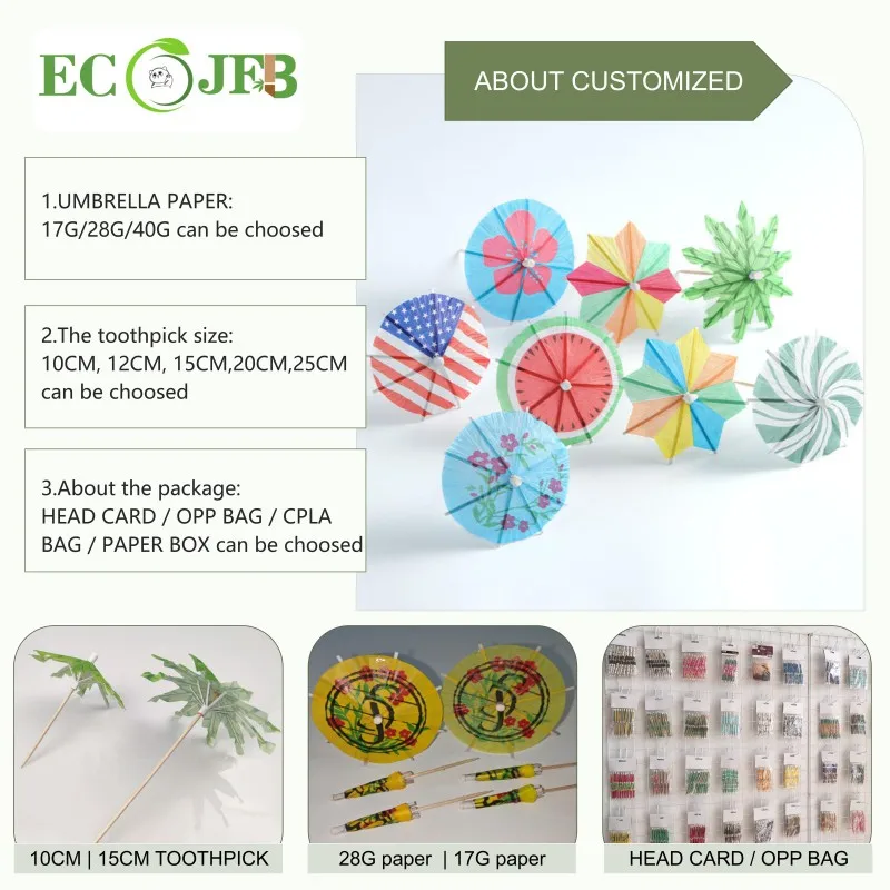 Wholesale Multi Color Mini Decorative Wooden Cocktail Umbrella Toothpicks