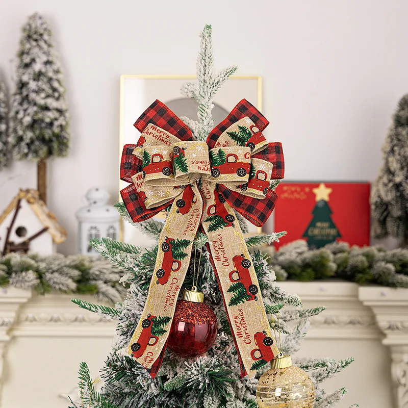 2024 Hot Selling Christmas Bowknot Tree Ornament Gold Bowknot Glitter Gift Craft Shiny Christmas Decoration