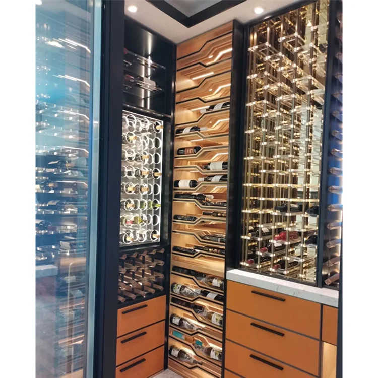 Custom wine display cellar air conditioner temperature control stainless wine cabinet