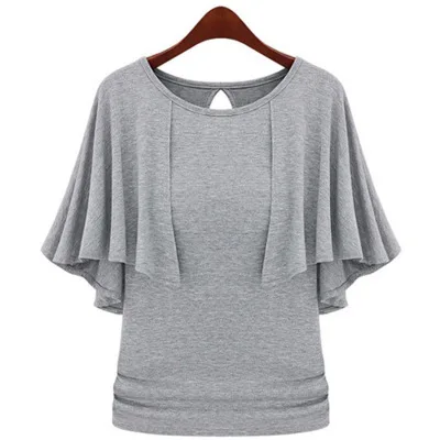 
Solid color ruffle top high quality over sized bulk polyester blanks cotton t shirts 