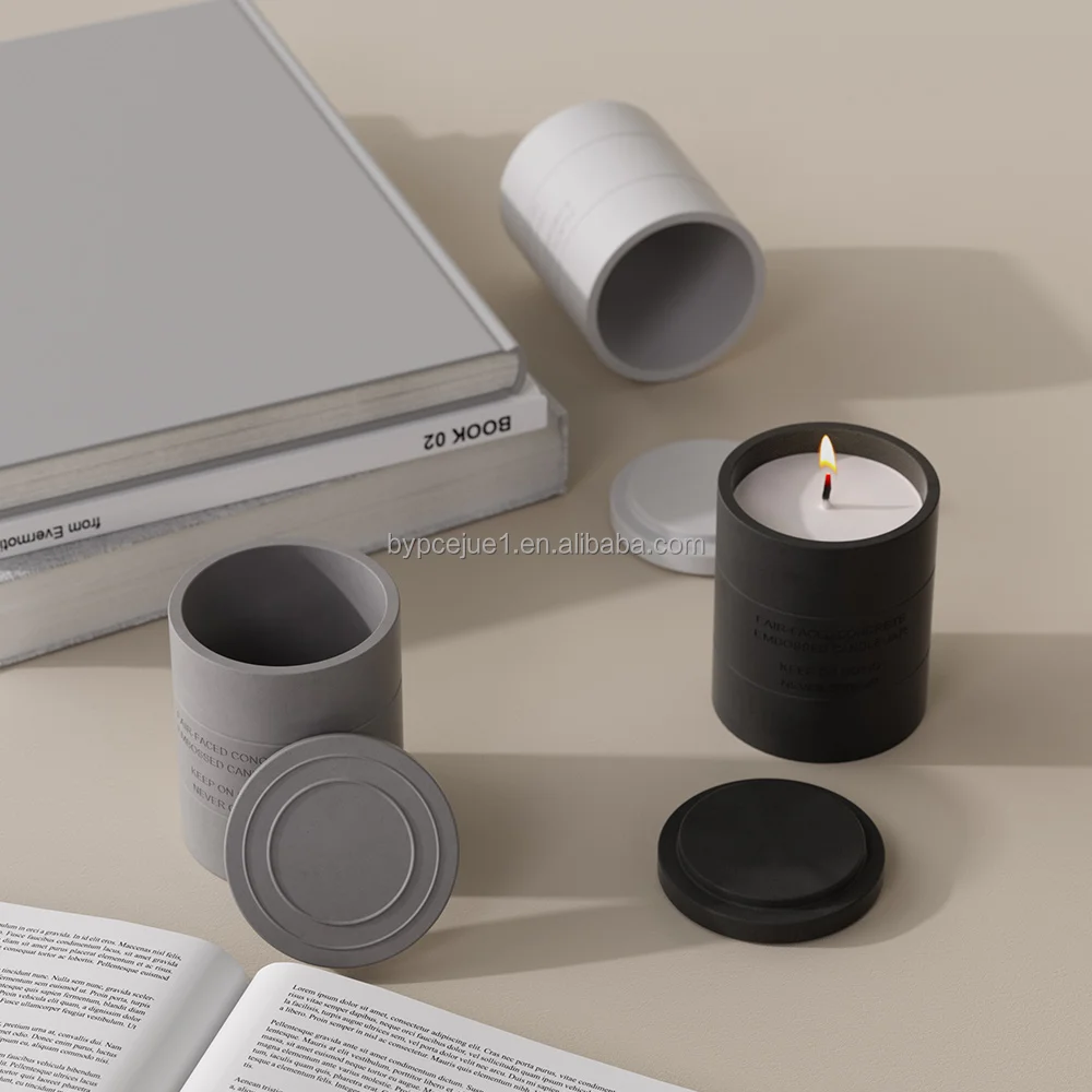 Custom Embossed Dembossed Logo Luxury Essential Oil Soy Wax 10oz Cement Concrete Scented Candles without Lid
