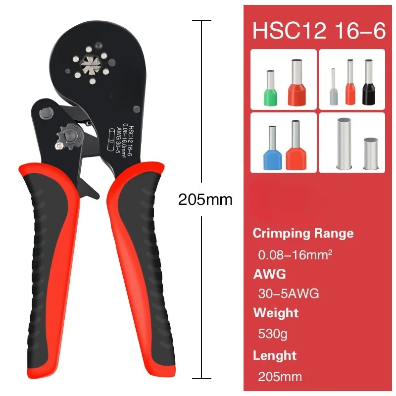 Rust-Resistant VE Tube Terminal Efficient Versatile Precise 0.25-10mm2 Crimping Range Durable Solar Crimping Pliers Tools Kit