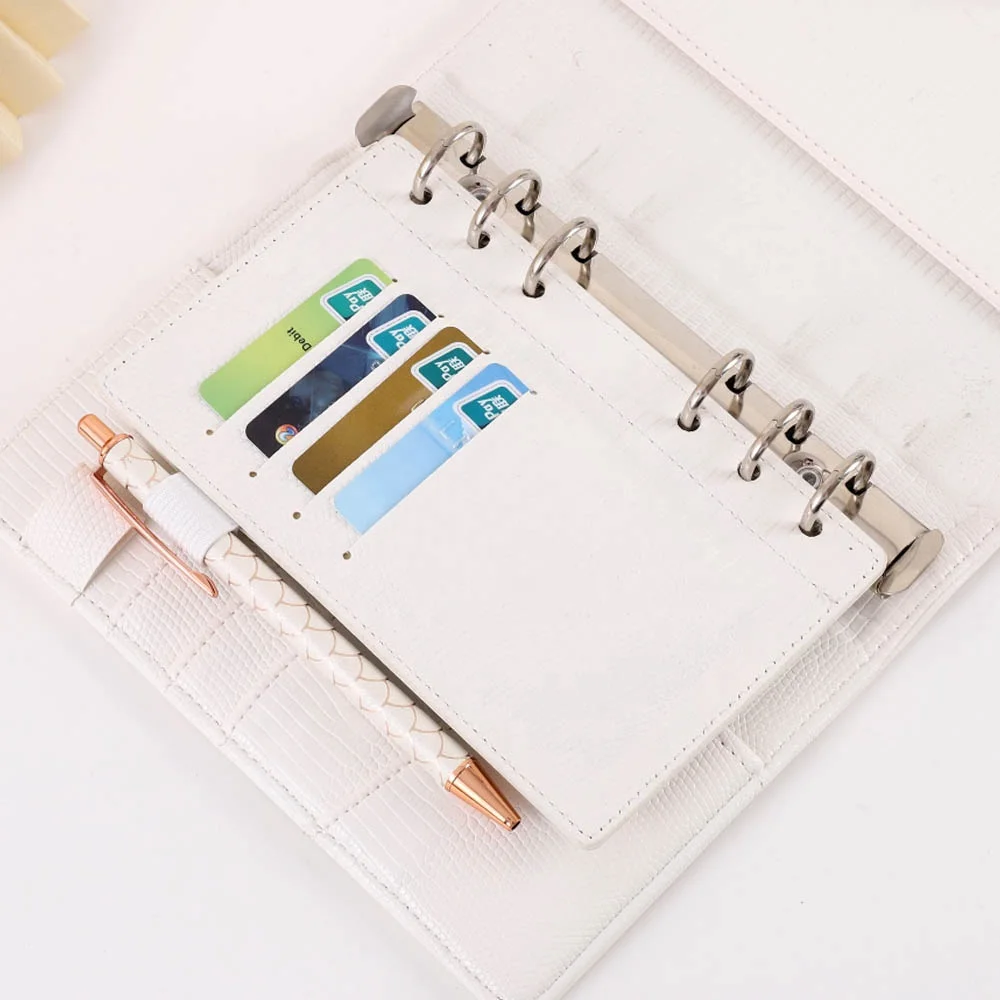 Etsy Best Selling 6 Ring A6 Lizard Croc Leather Dashboard Fly Leaf for Personal Planner with 6 Card Slots & An Elastic Pen Loop