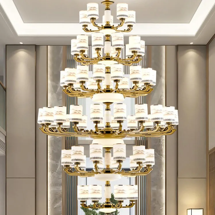 Jade Glass Villa Stairs Chandelier Hollow Duplex Living Room Hotel Project Lobby Chandelier Lighting