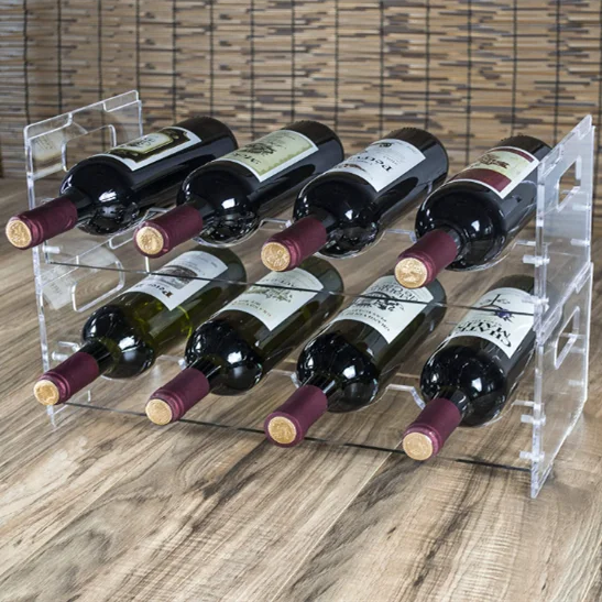 Custom Wholesale Spilled Countertop Decor Acrylic Wine Bottle Holder clear Acrylic Wine Display Rack Wall Mounted