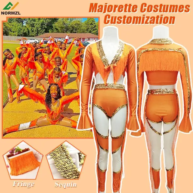 Normzl free design sequin fringe majorette costume performance wear custom red and white majorette dance uniforms