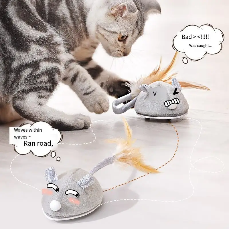Pets Toys Automatic Electronic Mouse Stuffed USB Charging Teasing Feather Tail Flocking Rat Pet Kitten Interactive Toy Supplies