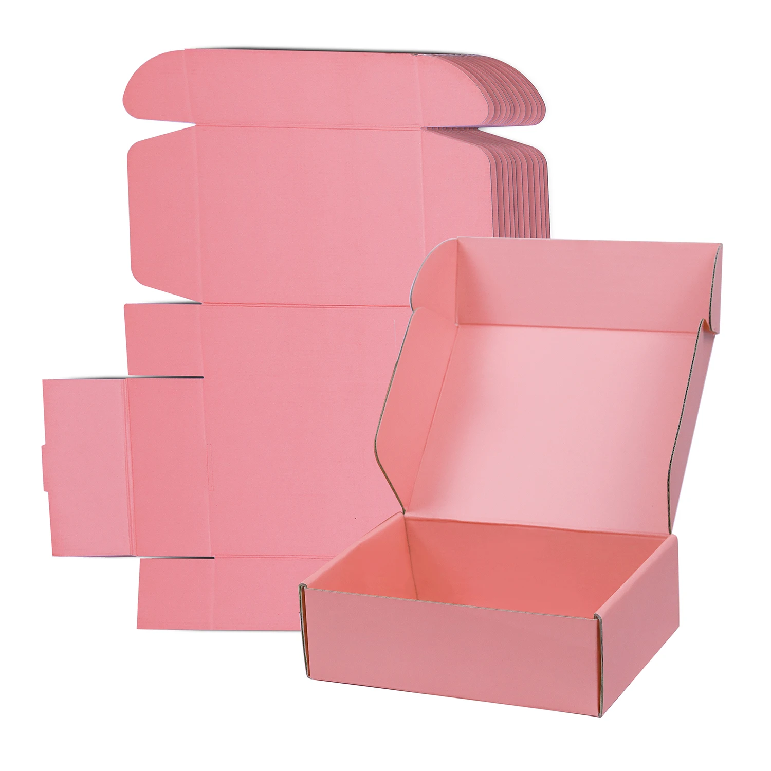 Custom pink Color Printing Shipping Eyelash Cosmetics Box Tear Strip Corrugated Packaging Clothing Mailer Box