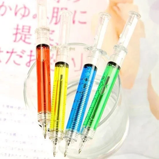 good quality promotional gifts customized logo hospital doctor nurse pens syringe pens with liquid