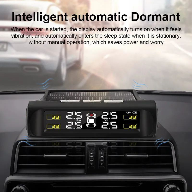 Digital Tire Gauge Tire Pressure Monitoring System Solar Power Car TPMS With 4 External Sensors