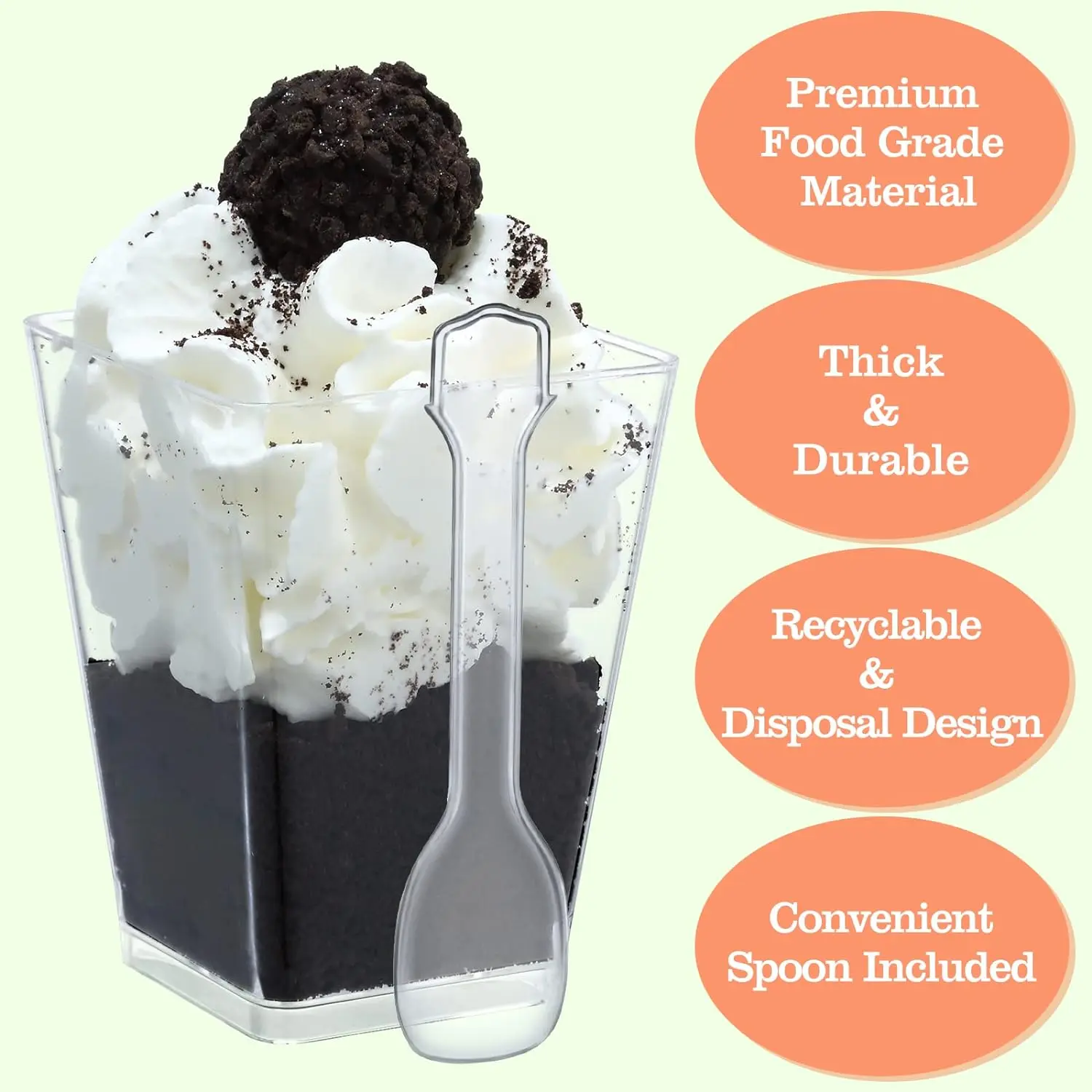 5oz Square Mini Dessert Cups Disposable Transparent Cup PP Ice Cream Plastic Cup