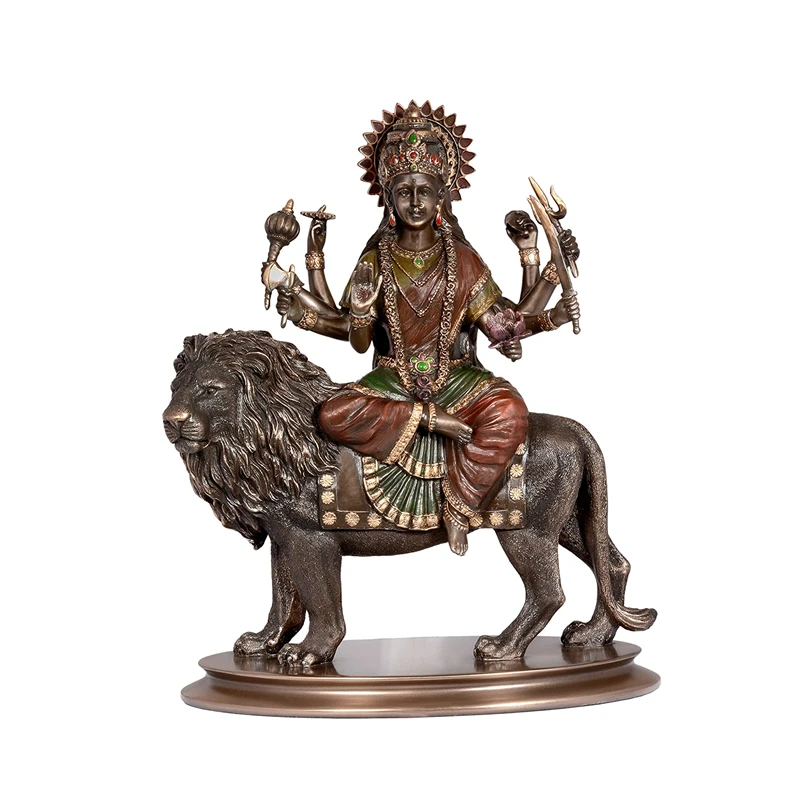 Hindu Idols Goddess Ma Durga on Lion Sculpture 10'H