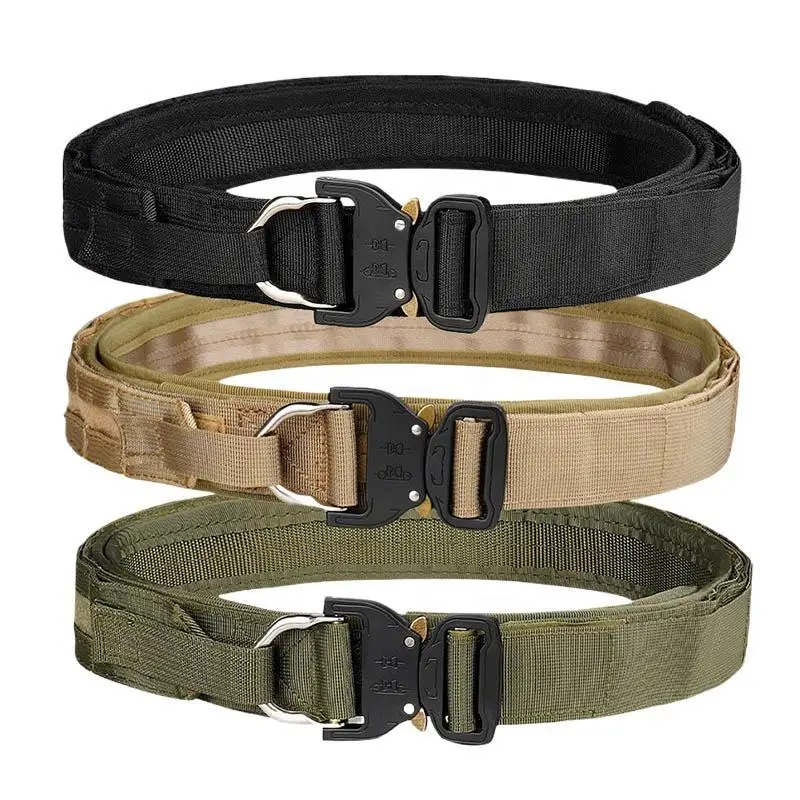 Nylon MOLLE Battle Double Belt with Metal Cobra Buckle and Anti-Slip Pad Inner Belt Law Enforcement Tactical Utility Duty Belt