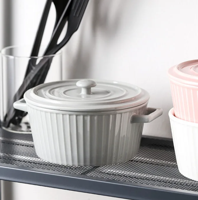 Nordic style simple ceramic instant noodles bowl with handle large household soup bowl