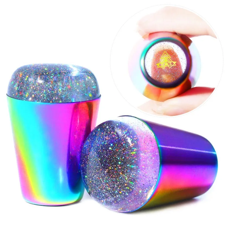 New 4cm Aurora Handle Holographic Transparent Silicone Nail art Stamper Template Image Transfer Manicure Accessory Tools