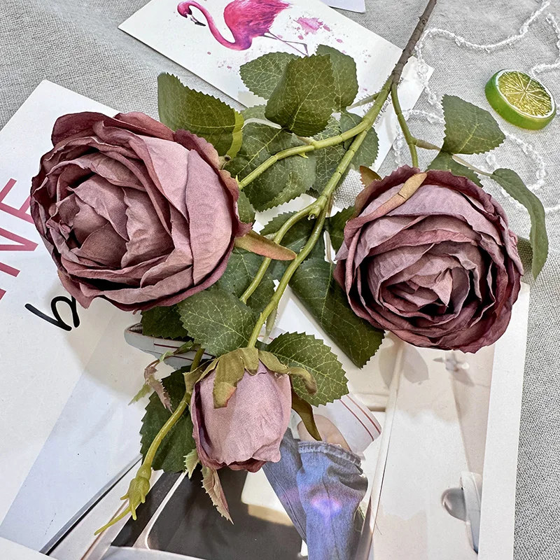 Artificial flower home wedding decoration yvbiao SD230410 queen rose 3 heads