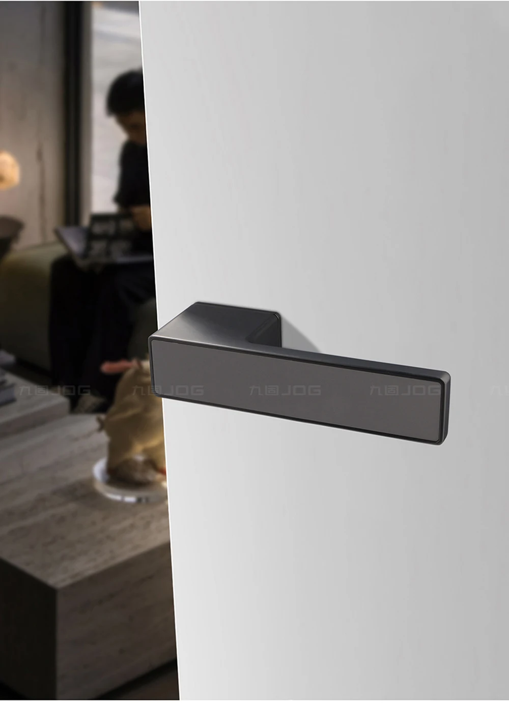 JOG Hardware Factory OEM Modern Simple Design Interior Wooden Door Bedroom Minimalist Door Handle Set Magnetic Lock