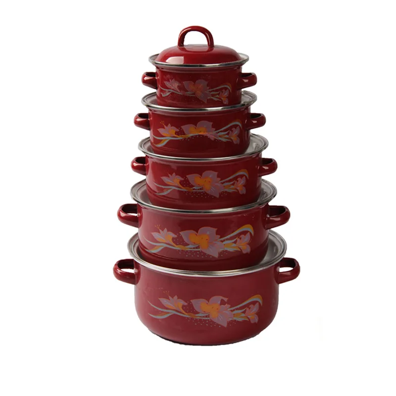  Эмалированная кастрюля с металлической крышкой чугунная посуда покрытием набор из 5 эмалированных кастрюль