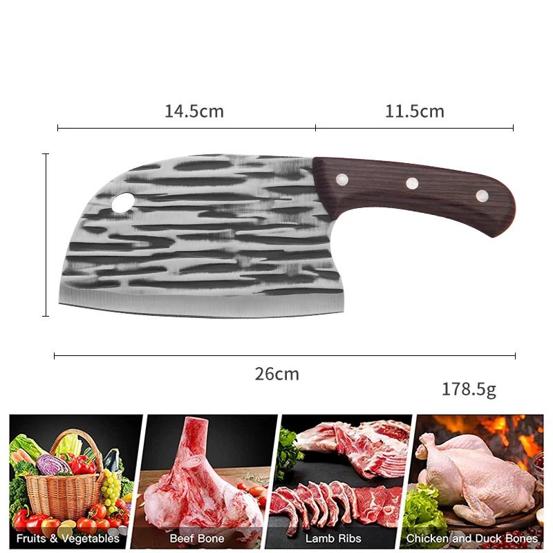 Chef Meat Cleaver Knife for Meat Cutting Forged Butcher Knife Full Tang Chopping Kitchen Knives for Home Cooking Camping