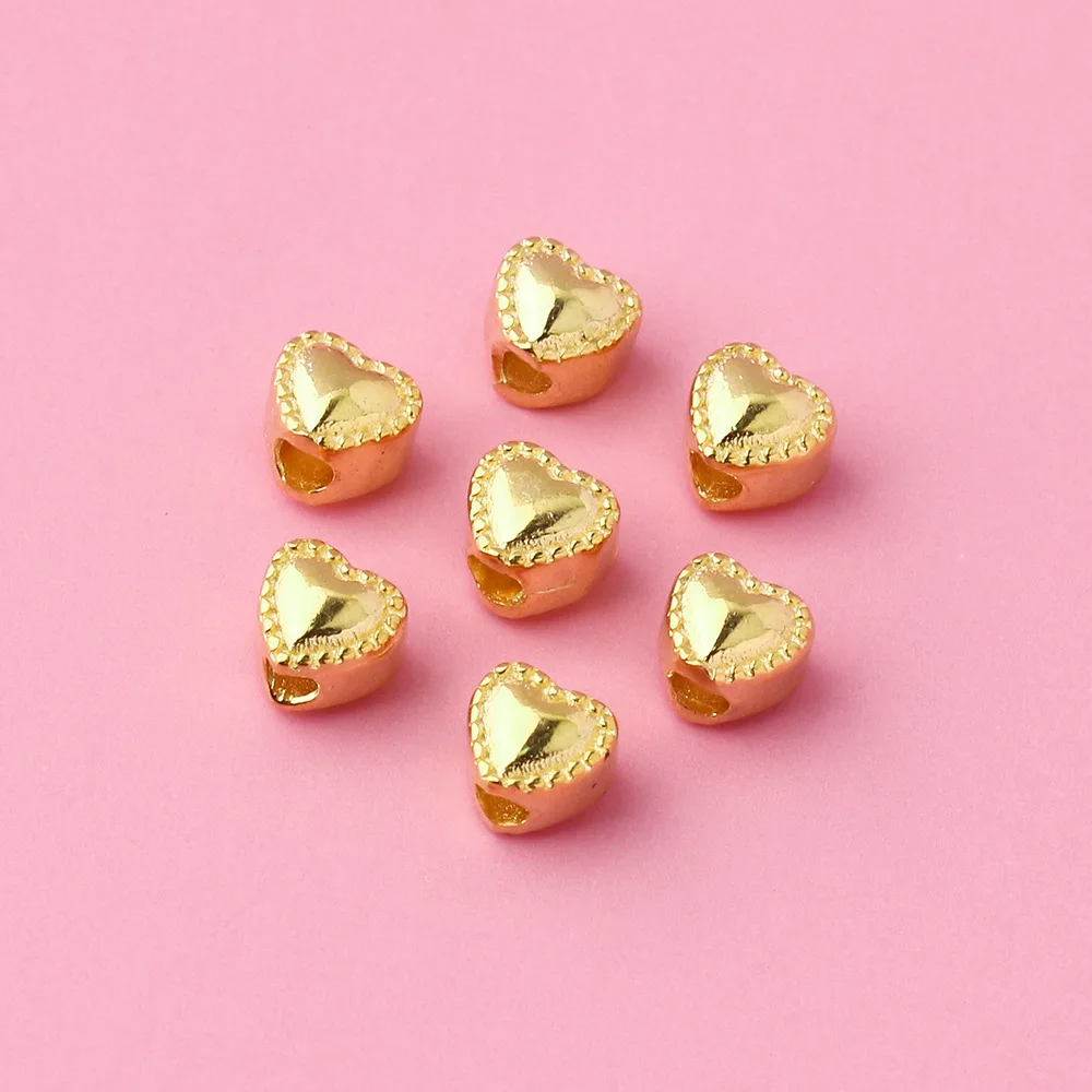 S925 925 Silver Plated Gold Heart Beads Love Perforated Heart Beads for DIY Woven Bracelet Accessories