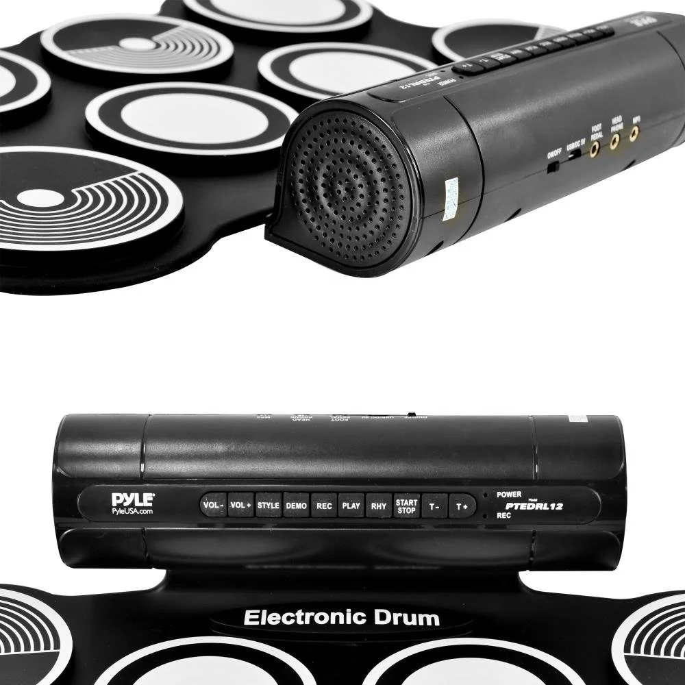 Electronic Roll Up MIDI Drum Kit W/ 7 Electric Drum Pads, Built-In Speakers, Pedals, Drumsticks, Power Supply Tabletop Drum