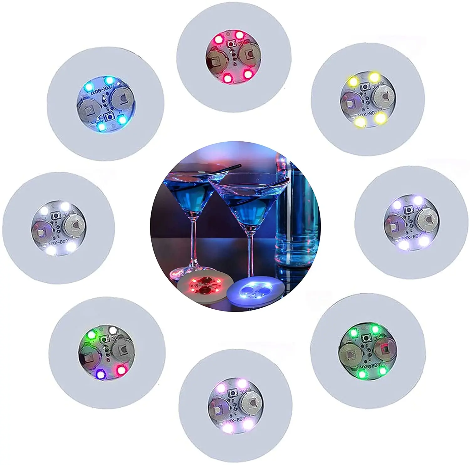 Creativity Party Supplies Eva Led Coaster Glowing Cup Light Sticker Glow In The Dark Light Up Coaster for Nightclubs Parties