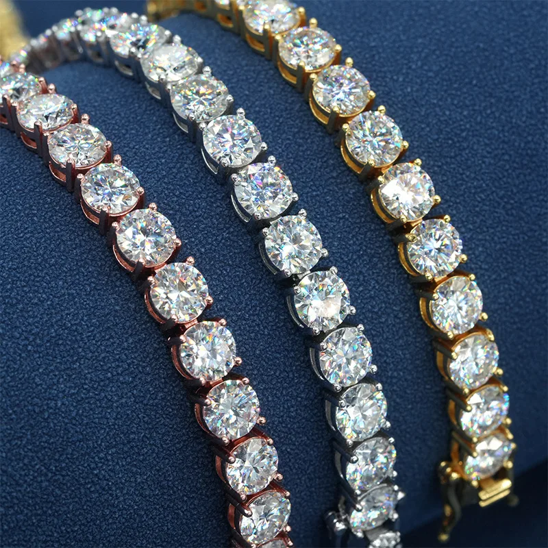 18K Gold Plated Moissanite Tennis Chain Necklace 925 Sterling Silver 5mm Tennis Chain Hip Hop Jewelry Moissanite Necklace