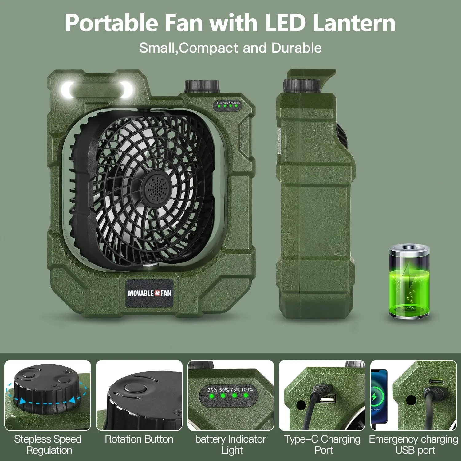 Portable Oscillating Multifunctional Table Camping Fan Light Outdoor Fan For Camping Trip Picnic Fishing