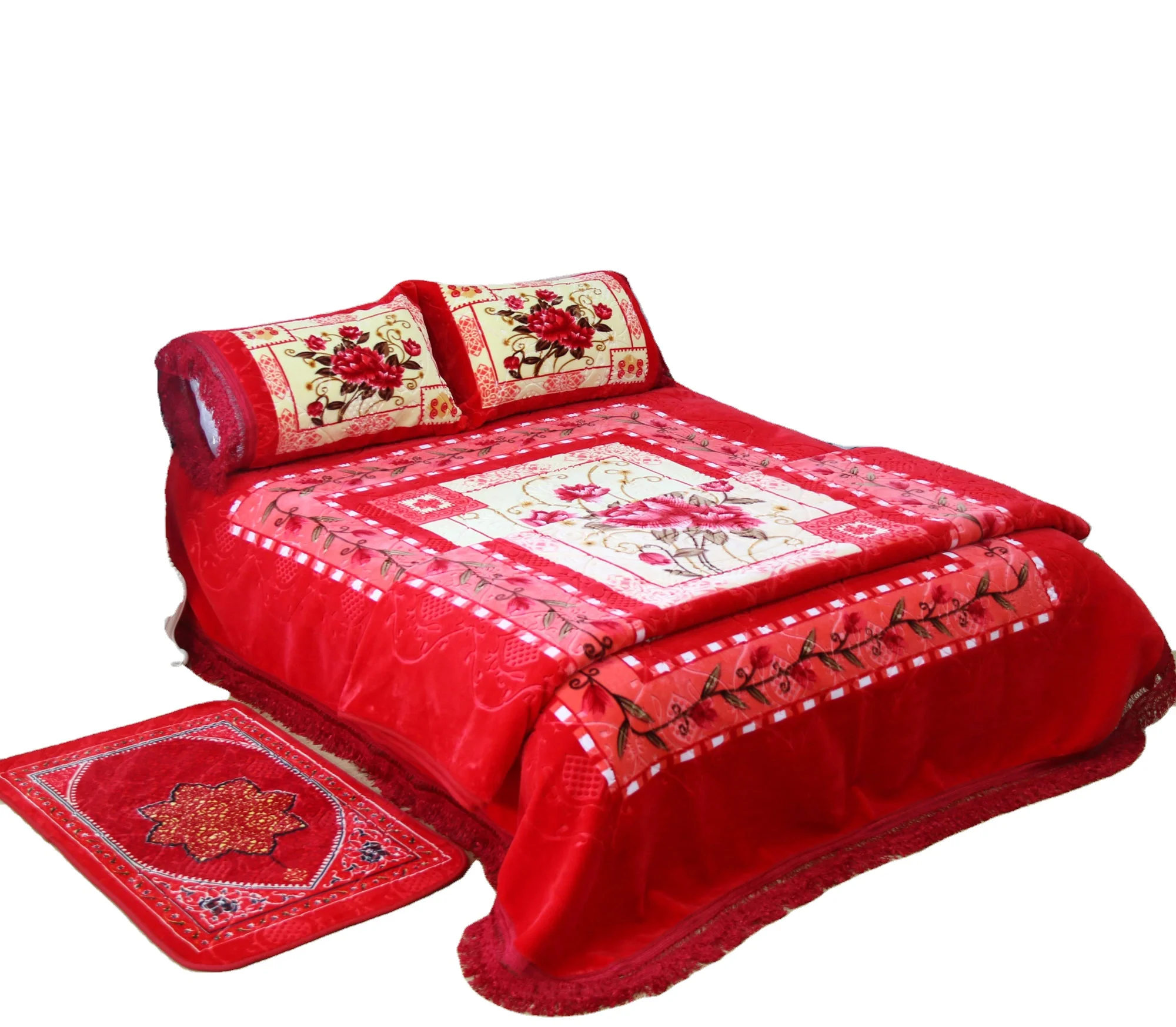 100% polyester classic design 3pcs/4pcs/5pcs heavy weight for winter raschel bed set