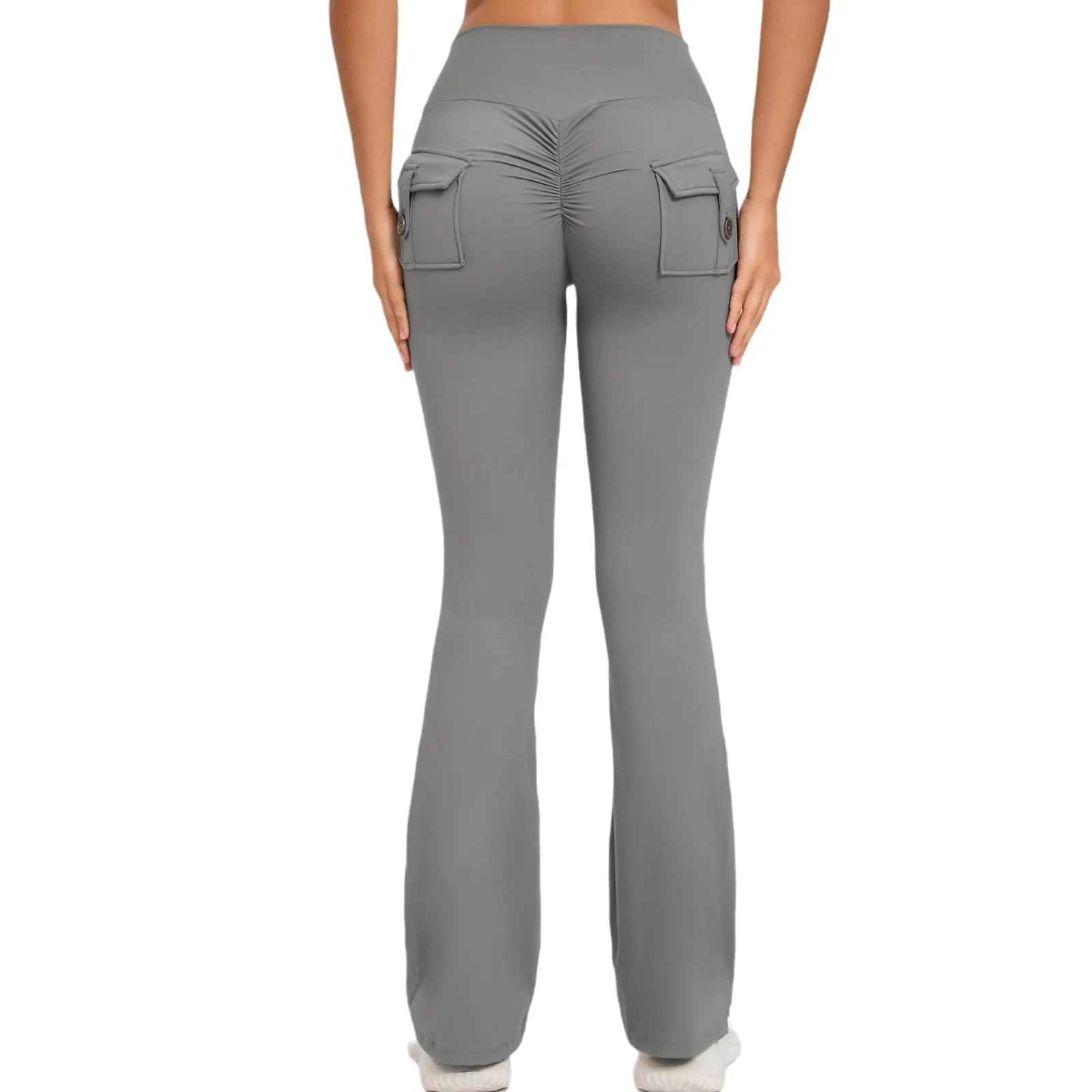 Yoke Women High Waist Yoga Flare Pants Lady Scrunch Butt Running Bell Bottom Female Tight Pocket Gym Wide Leg Trousers Leggings