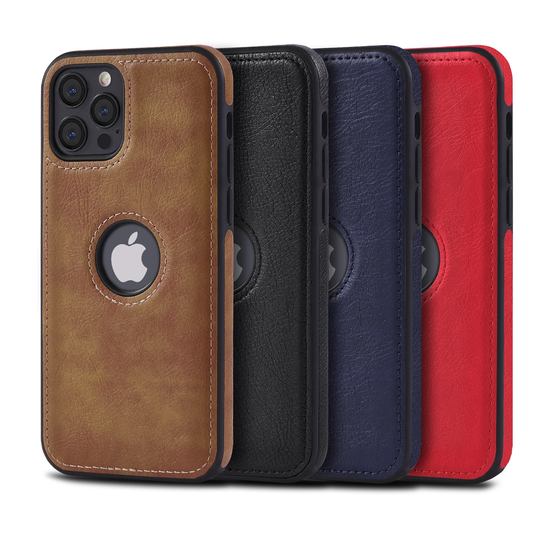 Leyi designer original leather TPU material with apple logo slim profile grip phone covers case for iphone 12 pro max