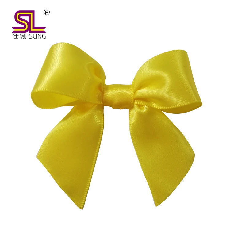 Pre Tied Polyester Satin Ribbon Bows With Gold Twist Tie For Gift Candy Chocolate Plastic Bag or Box Wrapping