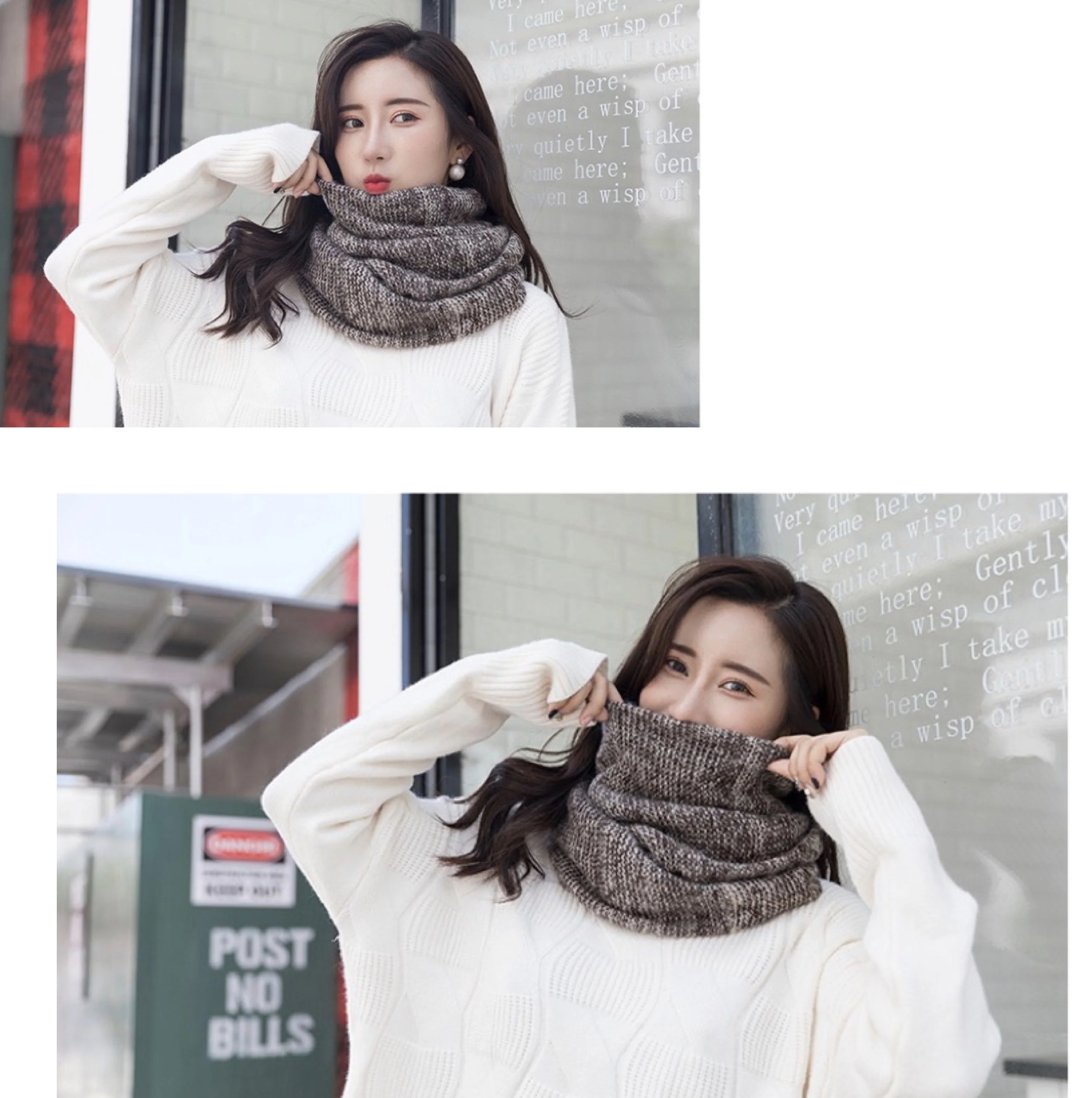 
Top selling ladies fashion warm winter scarf two tones color plain circle loop scarf knitted wool infinity snood scarf 