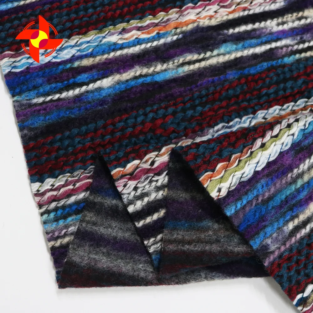 Winter Eco-friendly Acrylic Knitted Fabric Interlocking Yarn-Dyed Polyester Fabric for Shawl Scarf Ladies