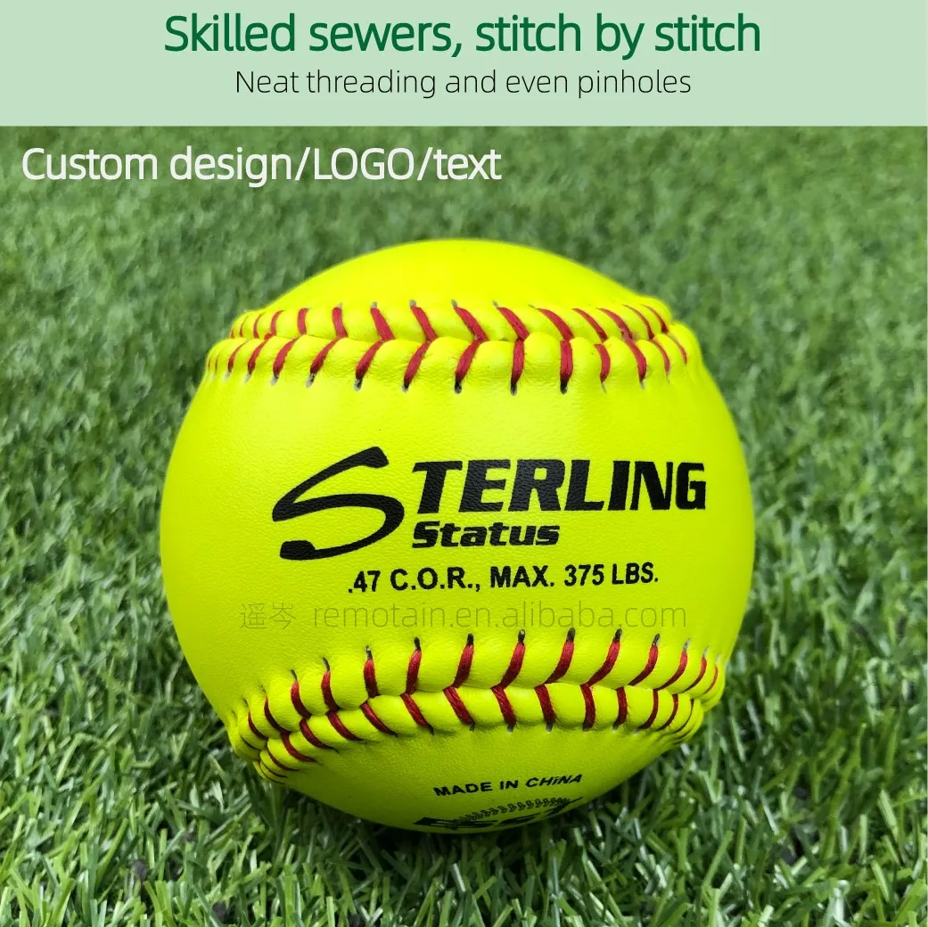 Custom Logo Professional Softball 12 inch PU/Cork core yellow split leather sports game training softball balls Standard Size