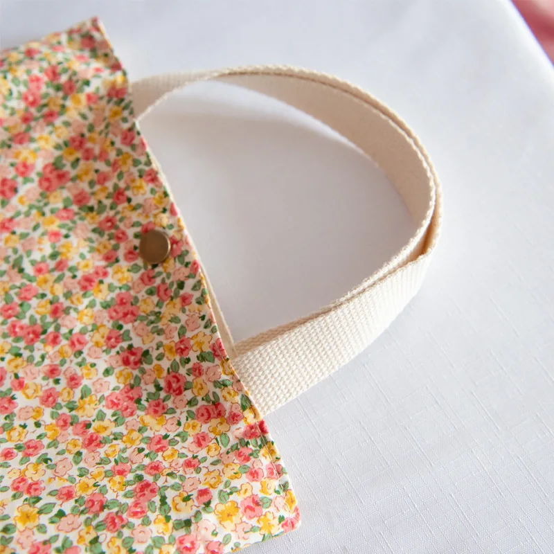 Custom Small Floral Tote Shoulder Mini Cloth Bag Rustic Style Casual Bento Bag Buckle Handbag