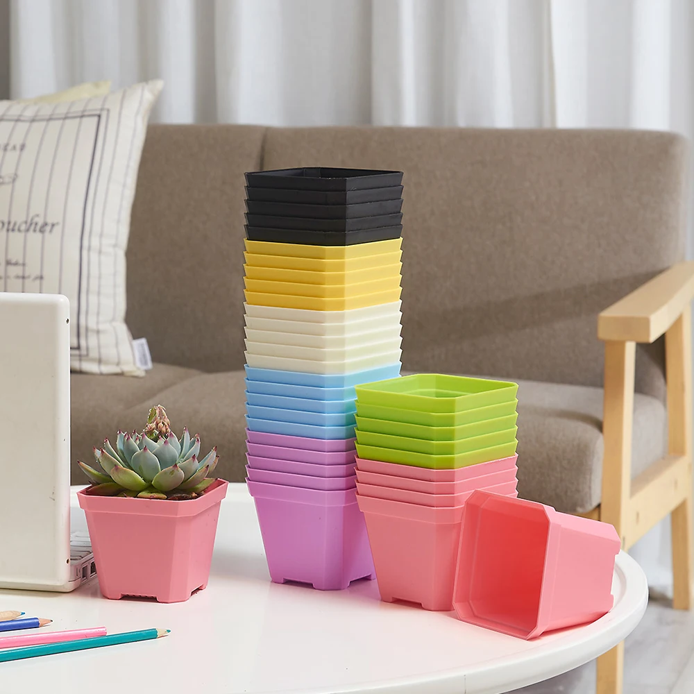 Square Colourful Eco-Friendly Growing Plastic Flower Planting Planter Pots