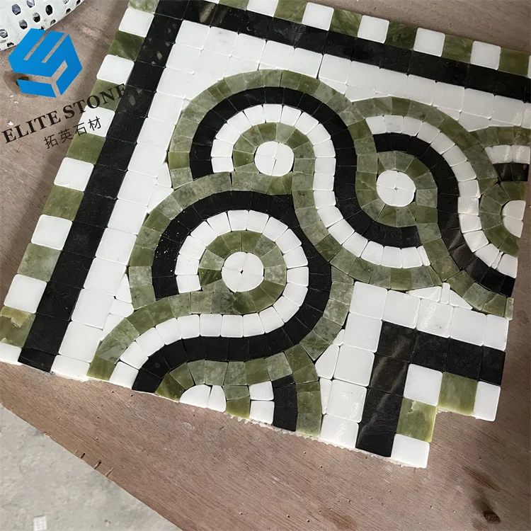 Custom high quality marble panel flooring carpet design with brass inlay waterjet floor medallion stone mosaic tile low price