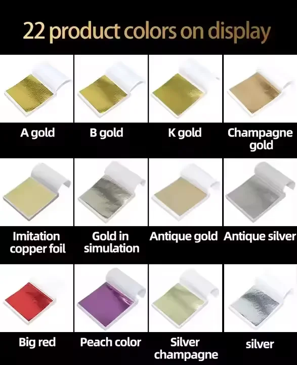 Hot Selling Various Colors 9*9 Cm Taiwan Imitation Gold Leaf 500Pcs/Bag Gold Leaf Sheets for Ceiling Art Deco