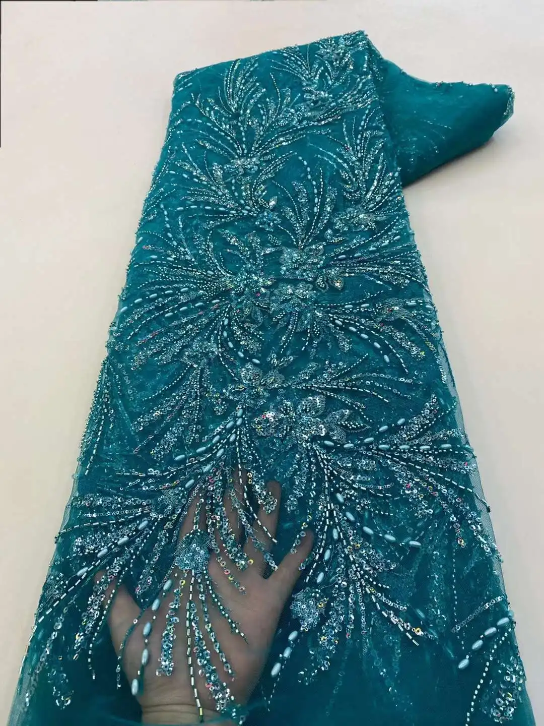 Nigerian lilac purple diamond embroidery lace fabric