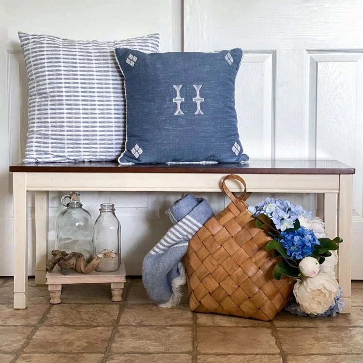 Dining Room modern wooden Bench in Brown and Cottage White