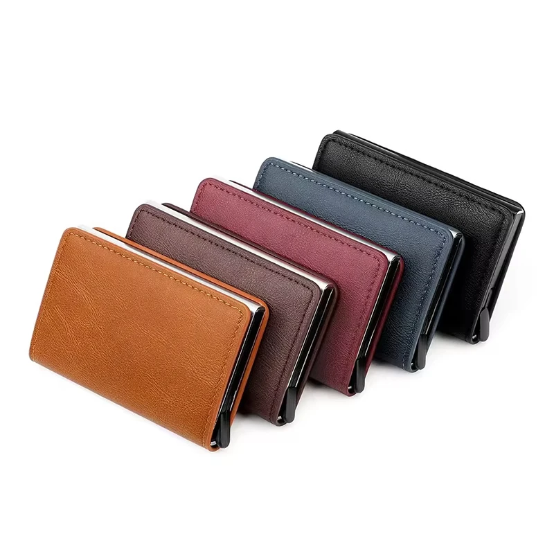 Smart Wallet Pop Up pu Leather Metal Rfid Business Minimalist Travel Blocking Automatic Aluminium id Credit Card Holder For Men