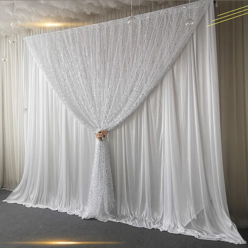 Wedding Stage Sequin Curtain Double-Layer Yarn Birthday Wedding Decoration Backdrop Drapes
