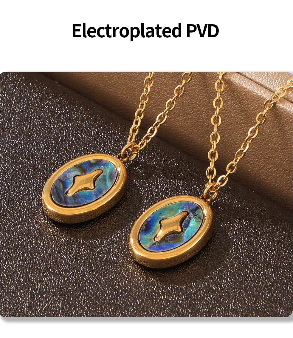 Personality elegant niche jewelry round brand pendant inlaid with color shell design sense of titanium steel necklace