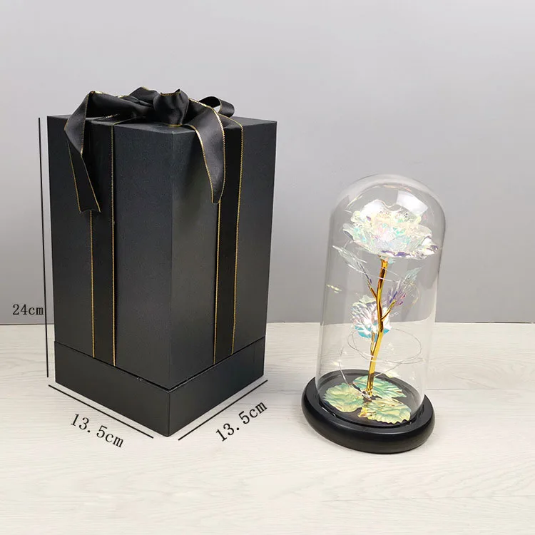 Si Bo Rui Flor Blume Fleurs Artificial Flower 24k gold roses in led glass for valentine gifts preserved rose in glass gift box