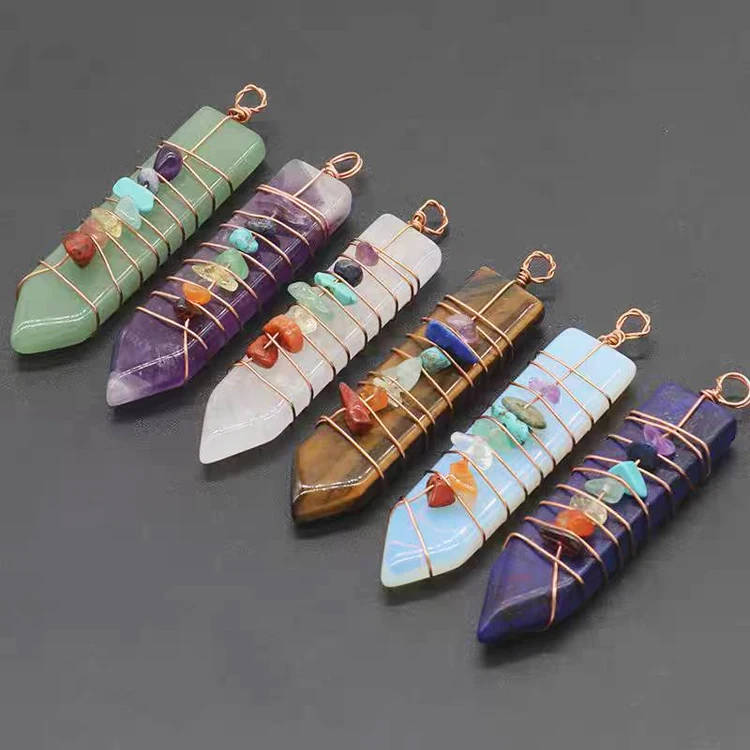 Spiritual Metaphysical Necklace Accessory Crystals 7 Seven Chakra Pointed Pendant
