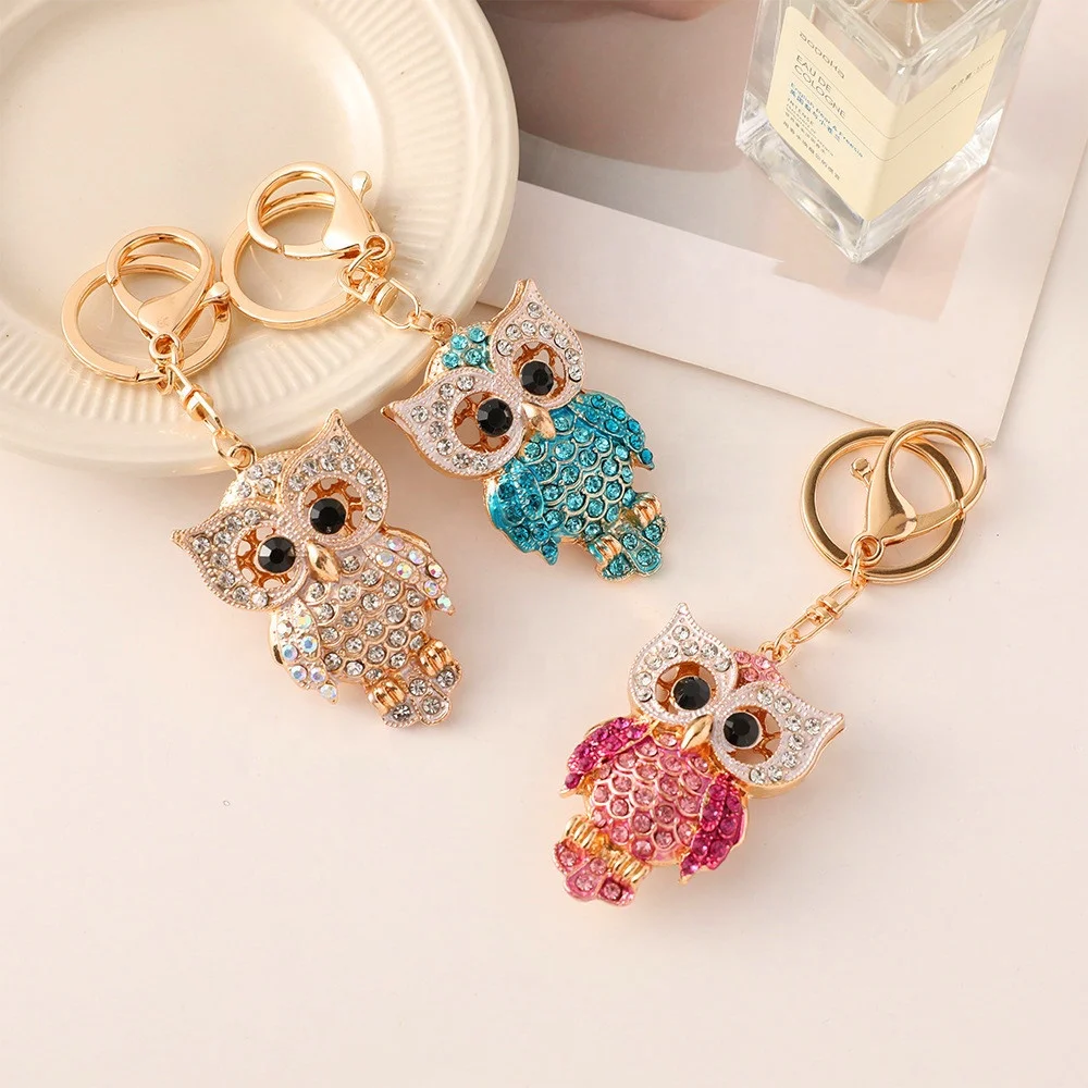 Lovely Shiny Diamond Crystal Rhinestones Purse Charm Handbag Car Pendant Sparkling Animal Bird Owl Key Ring Keychain For Women