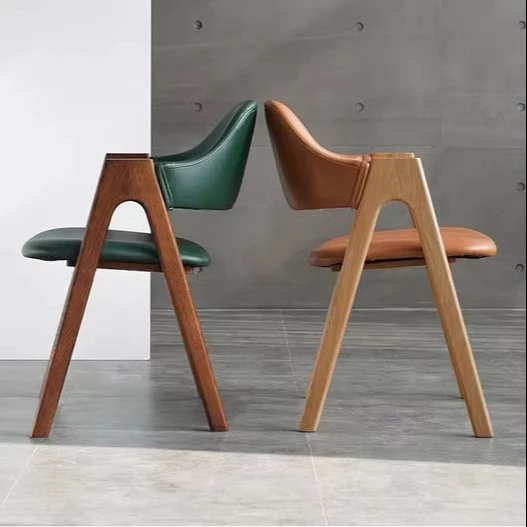 Factory direct sales Nordic fashion creative solid wood dining chair cloth leather leisure chair retro back armrest dining chair
