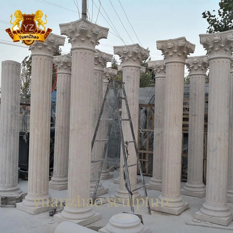Modern Interior Design Solid Beige Marble Column Antique Natural Marble Stone Corinthian Capital Column Decorative Marble Column