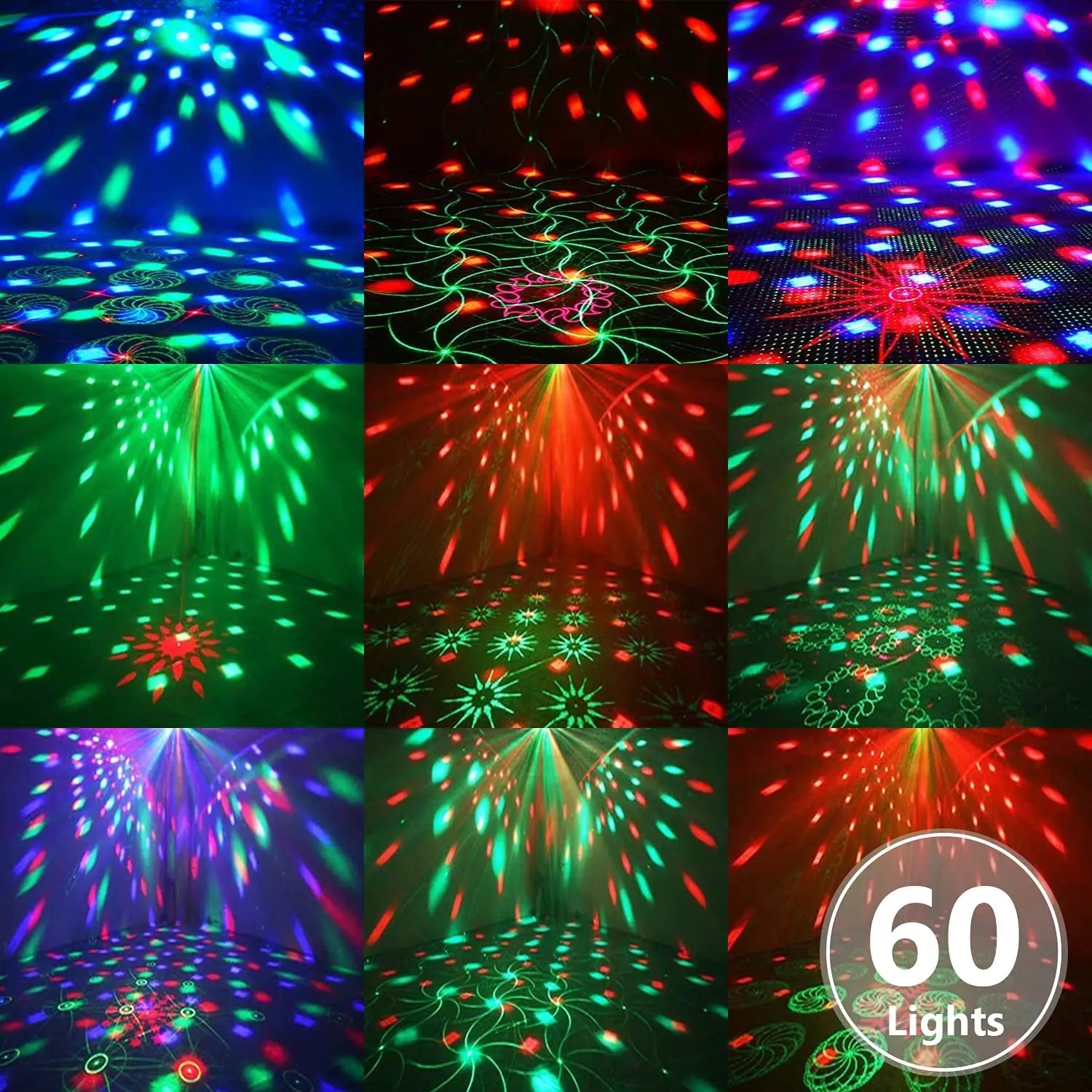 Mini Rotating Disco Light for Party,RGB LED 2 In 1,60 Mode,Indoor DJ Strobe Light Stage Lighting Projector